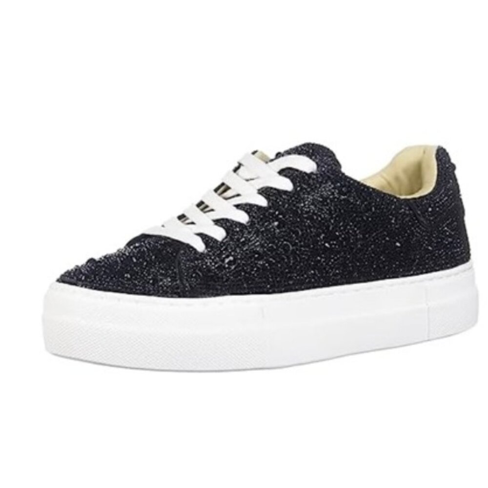NEW Betsey Johnson Womens Sidny Sneaker Black Size 7.5 Platform Sole Rhinestones